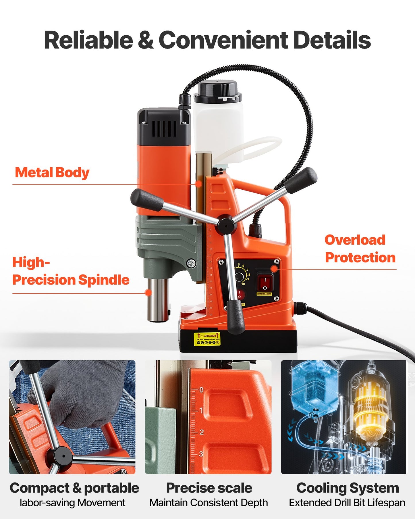 Magnetic Drill Press, 1350 W, 50 mm Boring Diameter, 12500N Power Portable Mag Drill Press, 0–800 RPM Adjustable Speed, with Weldon Shank, for Metal Surface, Industrial and Home Improvement