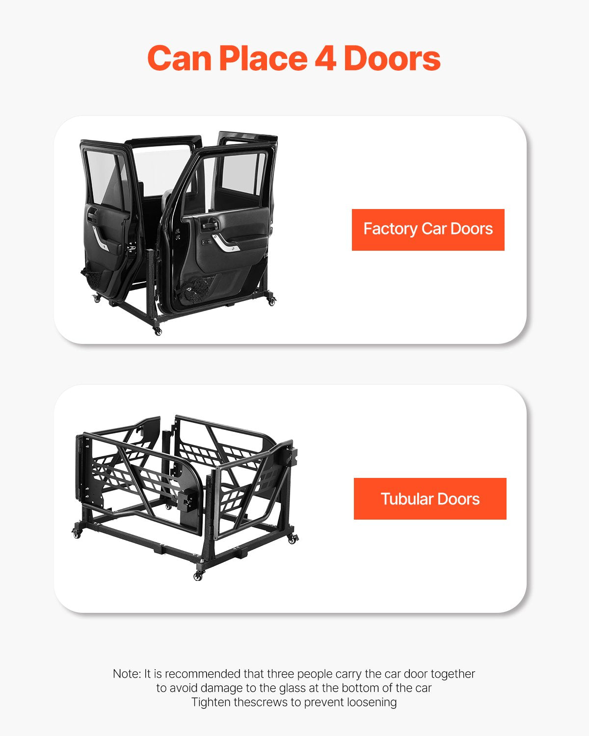 Jeep Door Storage Cart, 4 Doors Moveable Storage Cart Rack with Thickened Rubber Cushion, Sturdy Car Door Holder Cart Fit for Jeep Wrangler JK JL/Gladiator JT 2007- 2023 JK JL / Gladiator JT