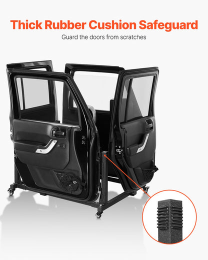 Jeep Door Storage Cart, 4 Doors Moveable Storage Cart Rack with Thickened Rubber Cushion, Sturdy Car Door Holder Cart Fit for Jeep Wrangler JK JL/Gladiator JT 2007- 2023 JK JL / Gladiator JT