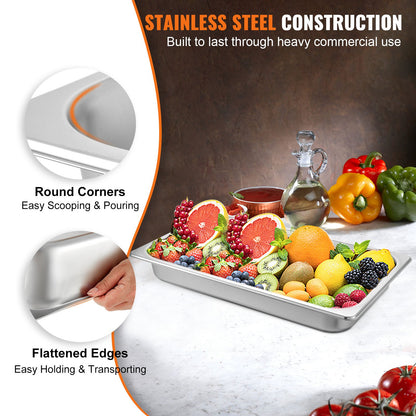 6 Pack Steam Table Pans 20.9 x 12.8 x 2.6 Inch Deep Steam Table Pan Full Size 8.5L Deep Food Container Stainless Steel Oven Tray Hotel Pans Anti-Jam Steam Table Food Pan