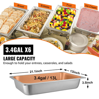 6 Pack Steam Table Pans 20.9 x 12.8 x 3.9 Inch Deep Steam Table Pan Full Size 13L Deep Food Container Stainless Steel Oven Tray Hotel Pans Anti-Jam Steam Table Food Pan