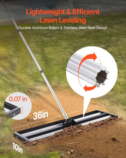 Lawn Leveling Rake, Lawn Leveler with 83.9 in Adjustable Handle, 36x10 in Ground Plate, Heavy Duty & Rust-Resistant Metal Soil Leveler, Effort Saving Lawn Leveling Tool for Yard Golf Court