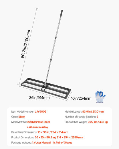 Lawn Leveling Rake, Lawn Leveler with 83.9 in Adjustable Handle, 36x10 in Ground Plate, Heavy Duty & Rust-Resistant Metal Soil Leveler, Effort Saving Lawn Leveling Tool for Yard Golf Court