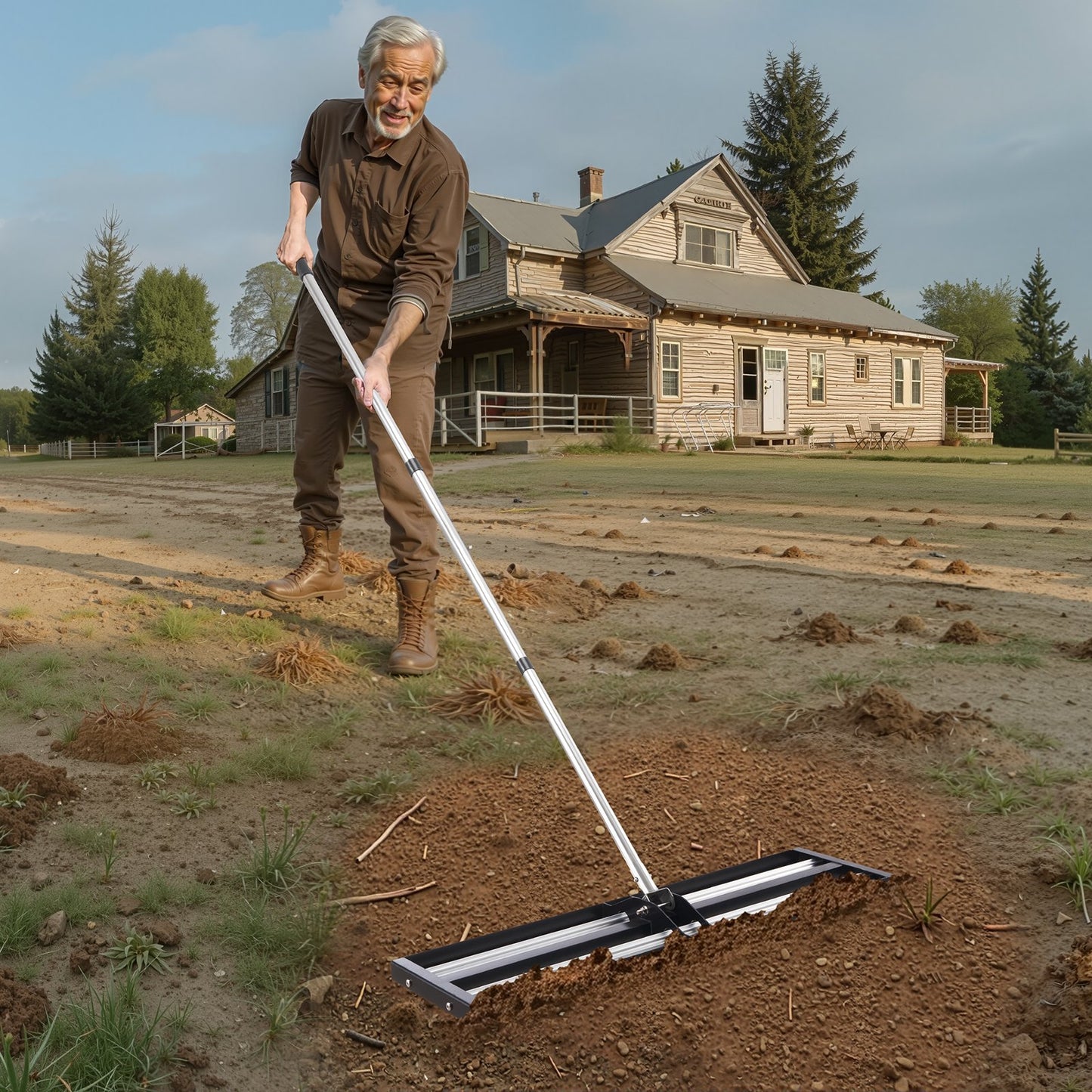 Lawn Leveling Rake, Lawn Leveler with 83.9 in Adjustable Handle, 36x10 in Ground Plate, Heavy Duty & Rust-Resistant Metal Soil Leveler, Effort Saving Lawn Leveling Tool for Yard Golf Court
