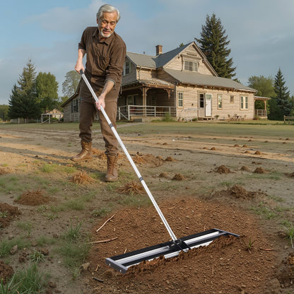 Lawn Leveling Rake, Lawn Leveler with 83.9 in Adjustable Handle, 36x10 in Ground Plate, Heavy Duty & Rust-Resistant Metal Soil Leveler, Effort Saving Lawn Leveling Tool for Yard Golf Court