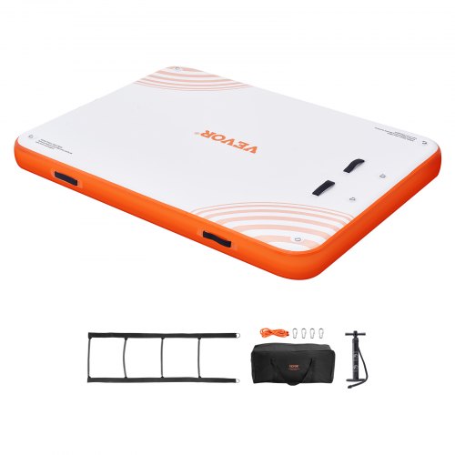 Inflatable Floating Dock, 8 x 6FT Inflatable Dock Platform, Non-Slip Water Floating Dock Mat with Portable Carrying Bag & Detachable Ladder, Floating Platform Island Raft for Pool Beach Ocean