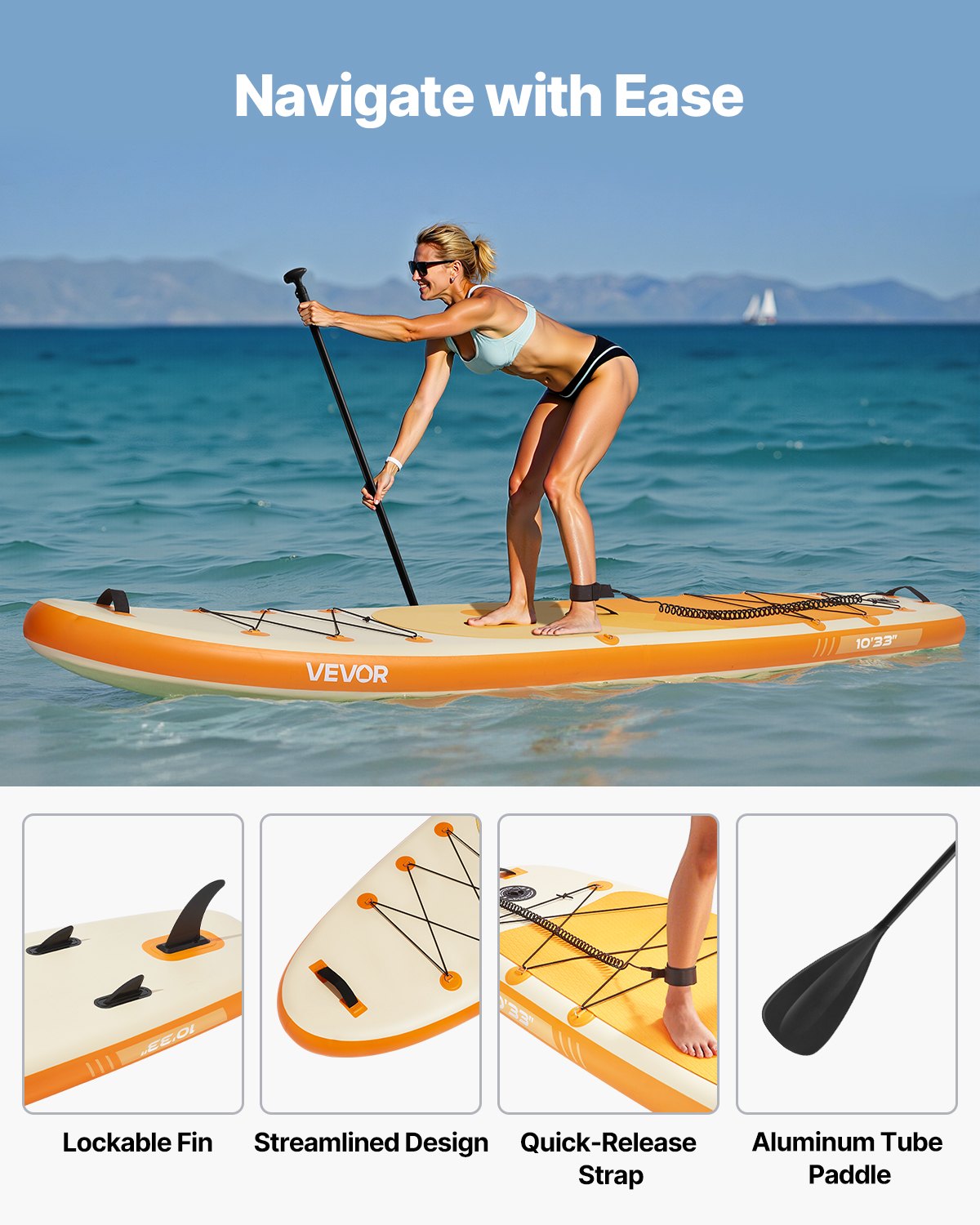 Inflatable Stand Up Paddle Board, 3.05m x 84cm x 15cm Wide Ultra-Light SUP Paddleboard, All Accessories Included, Pump, Paddle, Fin, Backpack, Ankle Leash, Strap, Non-slip Deck for Youth, Adults