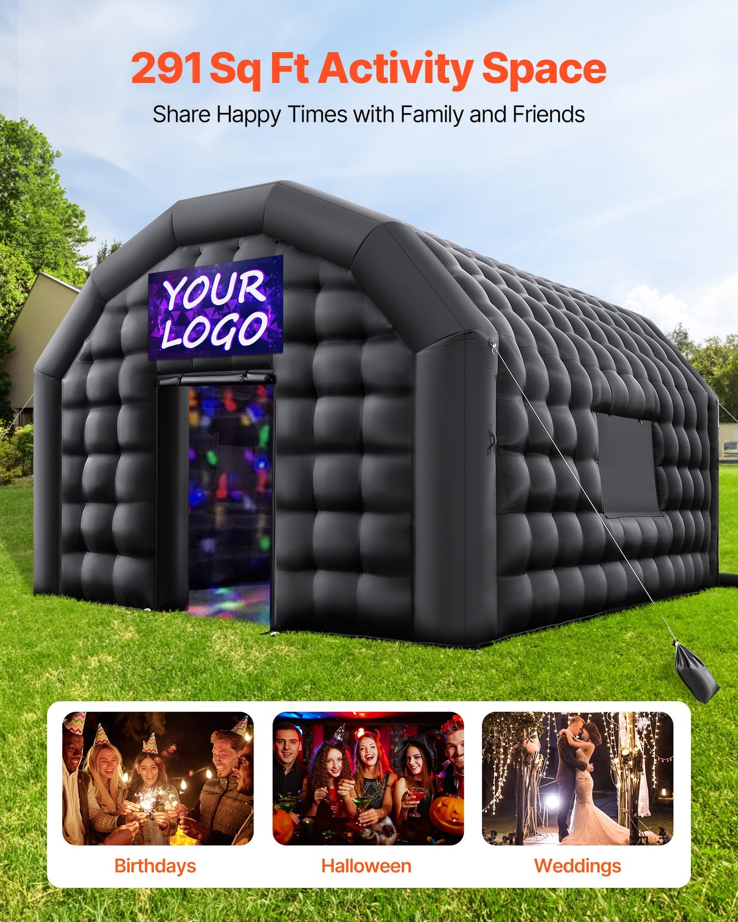Inflatable Nightclub, 5.4 x 5 x 4.2 m Inflatable Party Tent with 680W Blower & Sandbag, Ventilated Blow up Night Club with 2 Windows, Air Cube House for Event Birthday Wedding Party