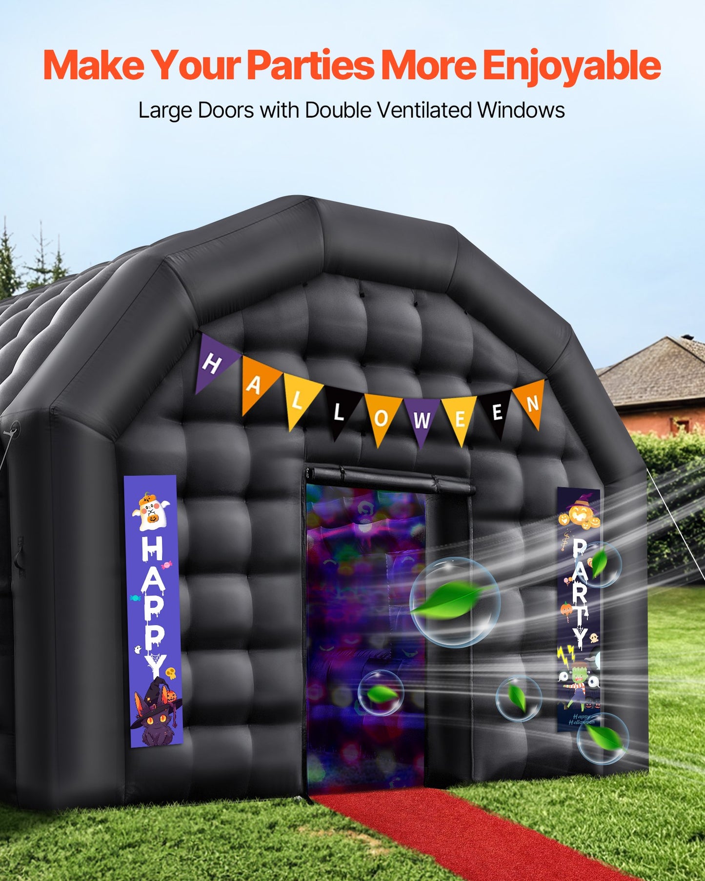 Inflatable Nightclub, 6 x 5 x 3.66 m Inflatable Party Tent with 680W Blower & Sandbag, Ventilated Blow up Night Club with 2 Windows, Air Cube House for Event Birthday Wedding Party