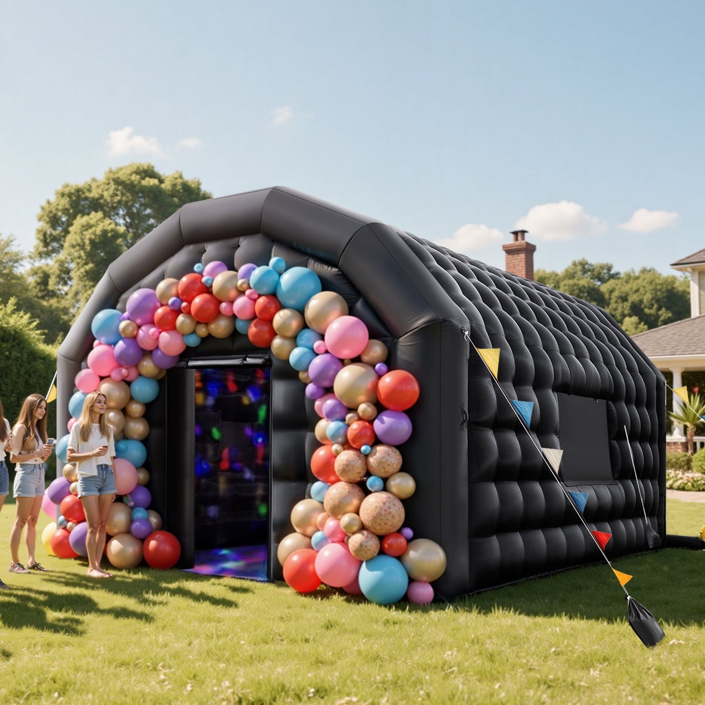 Inflatable Nightclub, 6 x 5 x 3.66 m Inflatable Party Tent with 680W Blower & Sandbag, Ventilated Blow up Night Club with 2 Windows, Air Cube House for Event Birthday Wedding Party