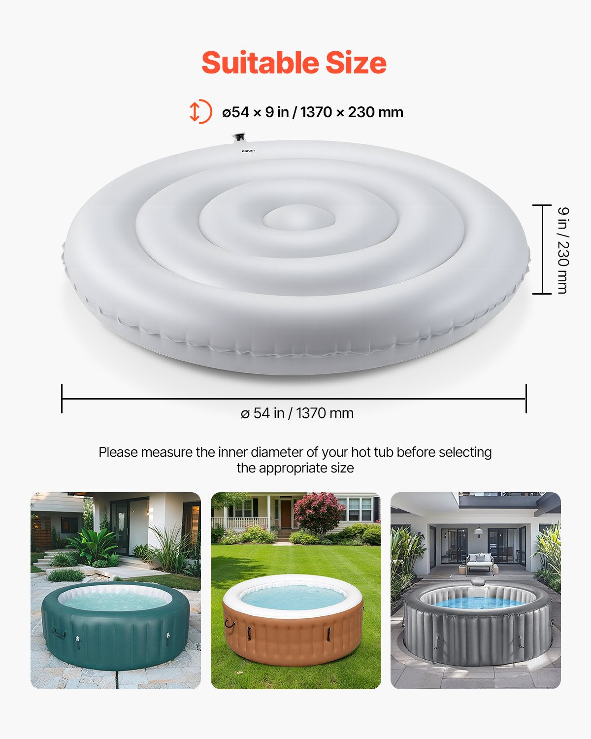Inflatable Hot Tub Cover, 4.5 Ft / 137 cm Round Hot Tub Cover Protector, Insulated Spa Covers for Inflatable Hottub, Weatherproof and Waterproof Energy Saving Lid for Outdoor Use, White