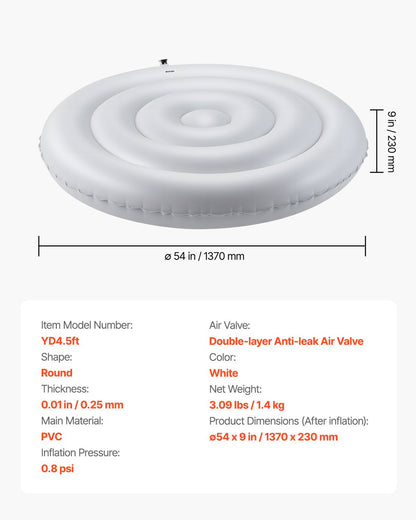 Inflatable Hot Tub Cover, 4.5 Ft / 137 cm Round Hot Tub Cover Protector, Insulated Spa Covers for Inflatable Hottub, Weatherproof and Waterproof Energy Saving Lid for Outdoor Use, White