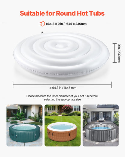 Inflatable Hot Tub Cover, 5.4 Ft / 164.5 cm Round Hot Tub Cover Protector, Insulated Spa Covers for Inflatable Hottub, Weatherproof and Waterproof Energy Saving Lid for Outdoor Use, White