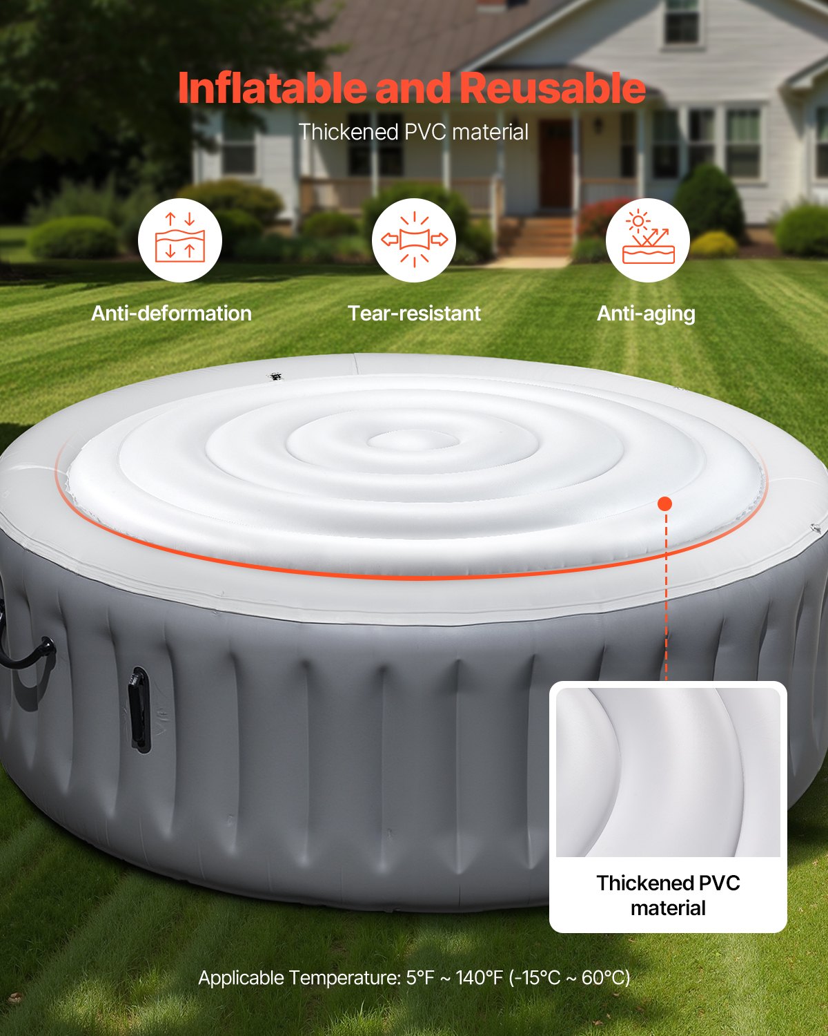 Inflatable Hot Tub Cover, 5.4 Ft / 164.5 cm Round Hot Tub Cover Protector, Insulated Spa Covers for Inflatable Hottub, Weatherproof and Waterproof Energy Saving Lid for Outdoor Use, White