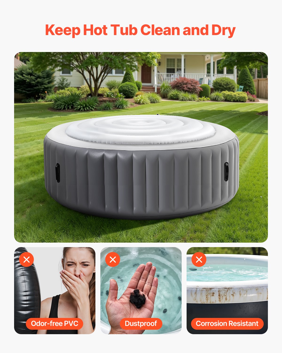 Inflatable Hot Tub Cover, 5.4 Ft / 164.5 cm Round Hot Tub Cover Protector, Insulated Spa Covers for Inflatable Hottub, Weatherproof and Waterproof Energy Saving Lid for Outdoor Use, White