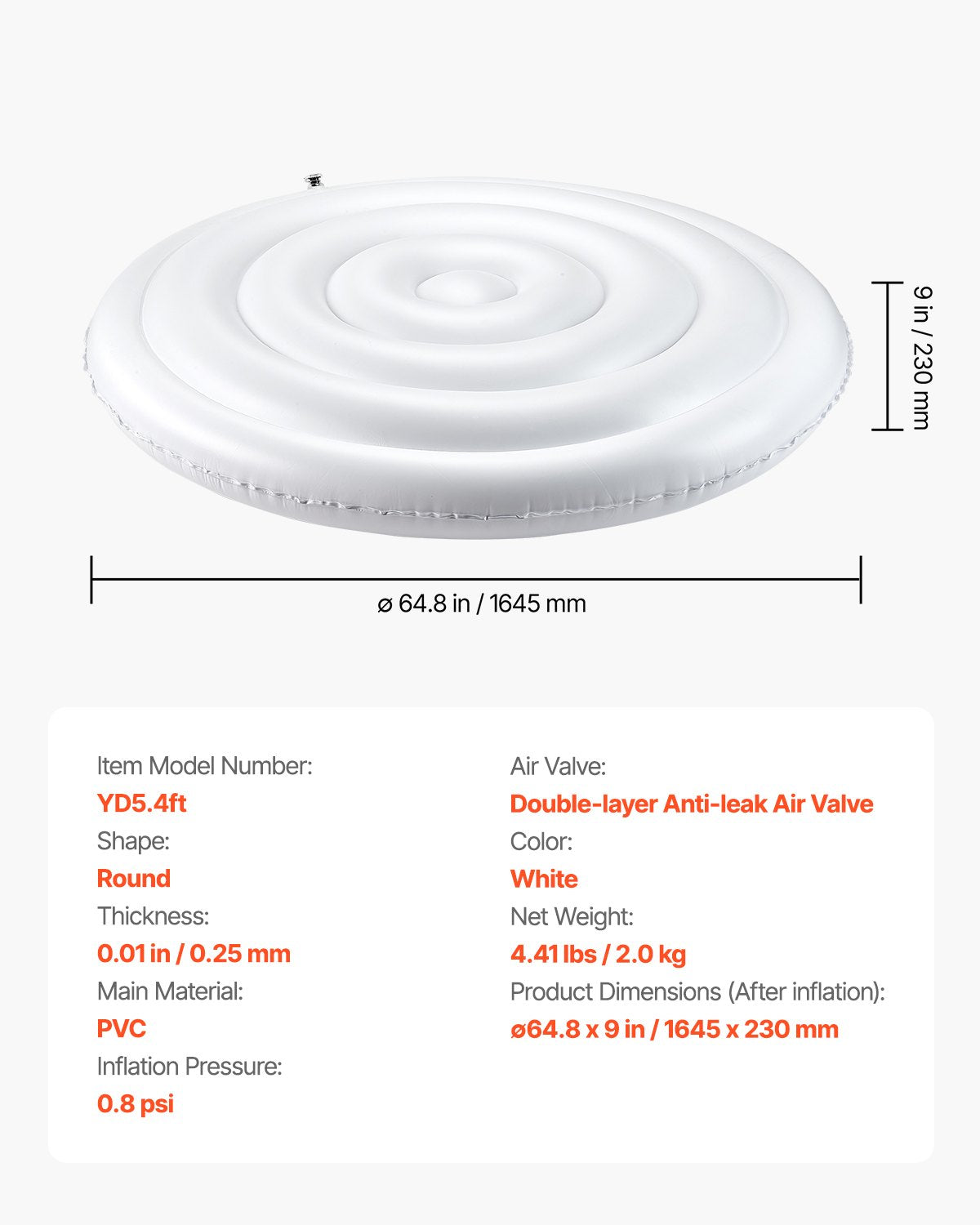 Inflatable Hot Tub Cover, 5.4 Ft / 164.5 cm Round Hot Tub Cover Protector, Insulated Spa Covers for Inflatable Hottub, Weatherproof and Waterproof Energy Saving Lid for Outdoor Use, White