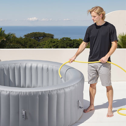 Aufblasbarer Whirlpool für 4 bis 6 Personen, runder, tragbarer Outdoor-Whirlpool (2080 x 660 mm), mit 130 Massagedüsen, Filter, Abdeckung und Matte, Multifunktions-Bedienfeld, PVC, Grau