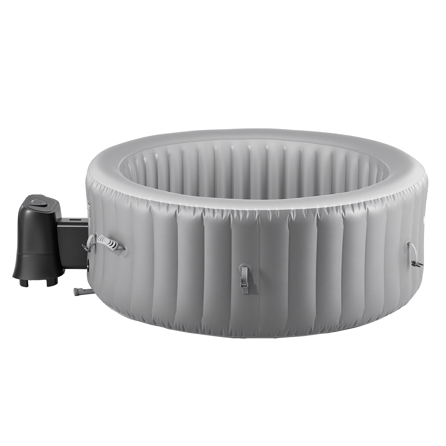 Aufblasbarer Whirlpool für 4 bis 6 Personen, runder, tragbarer Outdoor-Whirlpool (2080 x 660 mm), mit 130 Massagedüsen, Filter, Abdeckung und Matte, Multifunktions-Bedienfeld, PVC, Grau