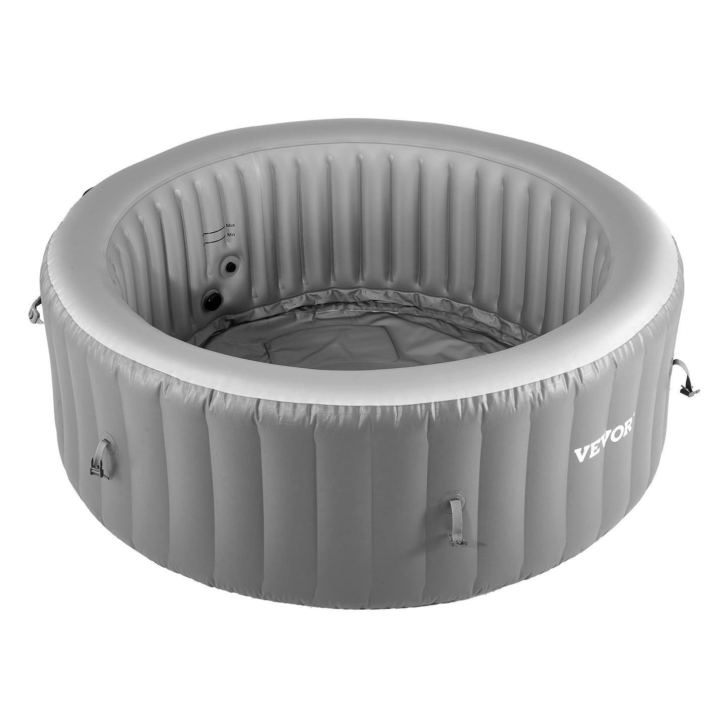 Aufblasbarer Whirlpool für 4 bis 6 Personen, runder, tragbarer Outdoor-Whirlpool (2080 x 660 mm), mit 130 Massagedüsen, Filter, Abdeckung und Matte, Multifunktions-Bedienfeld, PVC, Grau