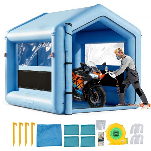 Inflatable Paint Booth, 3 x 2.5 x 2.5 m, Inflatable Spray Booth with 550W Powerful Blower and Air Filter System, Triangular Roof, for Painting Bicycle, Motorcycle, Automotive Sheet Metal