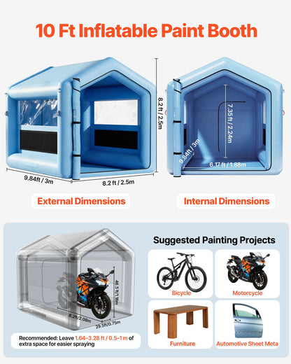 Inflatable Paint Booth, 3 x 2.5 x 2.5 m, Inflatable Spray Booth with 550W Powerful Blower and Air Filter System, Triangular Roof, for Painting Bicycle, Motorcycle, Automotive Sheet Metal