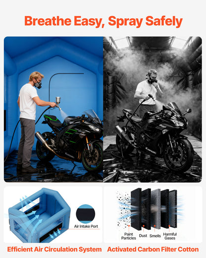 Inflatable Paint Booth, 3 x 2.5 x 2.5 m, Inflatable Spray Booth with 550W Powerful Blower and Air Filter System, Triangular Roof, for Painting Bicycle, Motorcycle, Automotive Sheet Metal