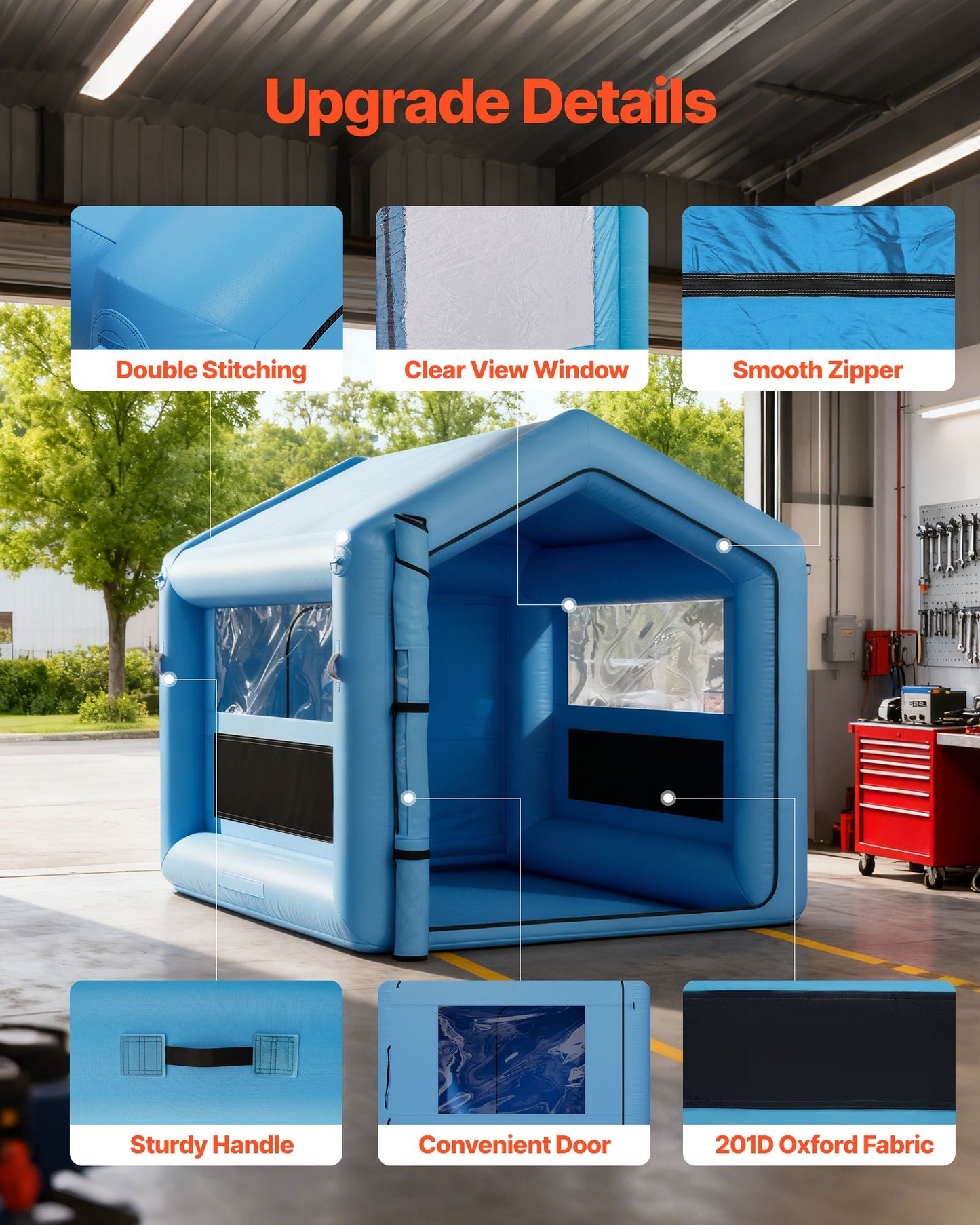 Inflatable Paint Booth, 3 x 2.5 x 2.5 m, Inflatable Spray Booth with 550W Powerful Blower and Air Filter System, Triangular Roof, for Painting Bicycle, Motorcycle, Automotive Sheet Metal