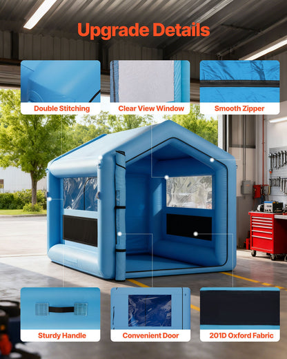 Inflatable Paint Booth, 3 x 2.5 x 2.5 m, Inflatable Spray Booth with 550W Powerful Blower and Air Filter System, Triangular Roof, for Painting Bicycle, Motorcycle, Automotive Sheet Metal