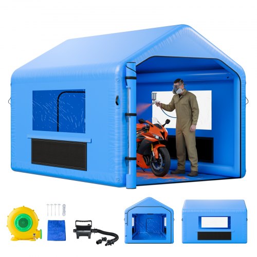 Inflatable Paint Booth, 4 x 3 x 2.8 m, Inflatable Spray Booth with 750W Powerful Blower and Air Filter System, Triangular Roof, for Painting Bicycle, Motorcycle, Automotive Sheet Metal