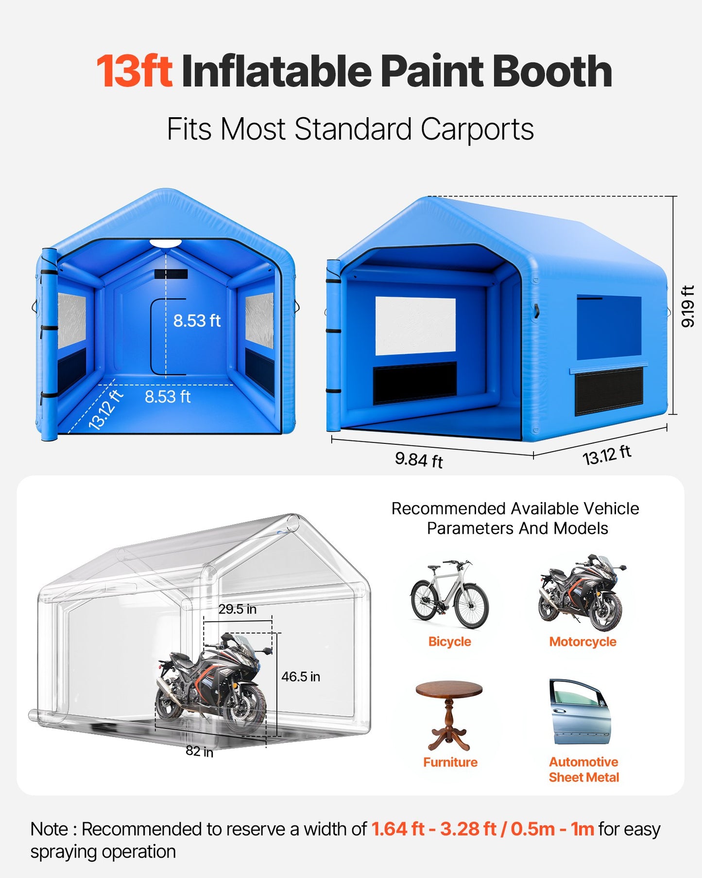 Inflatable Paint Booth, 4 x 3 x 2.8 m, Inflatable Spray Booth with 750W Powerful Blower and Air Filter System, Triangular Roof, for Painting Bicycle, Motorcycle, Automotive Sheet Metal