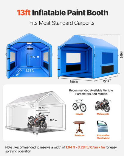Inflatable Paint Booth, 4 x 3 x 2.8 m, Inflatable Spray Booth with 750W Powerful Blower and Air Filter System, Triangular Roof, for Painting Bicycle, Motorcycle, Automotive Sheet Metal