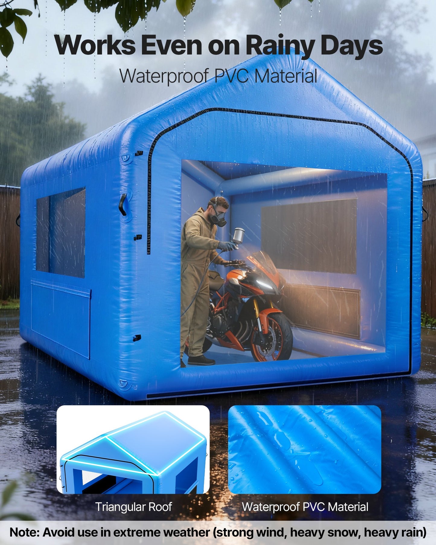 Inflatable Paint Booth, 4 x 3 x 2.8 m, Inflatable Spray Booth with 750W Powerful Blower and Air Filter System, Triangular Roof, for Painting Bicycle, Motorcycle, Automotive Sheet Metal