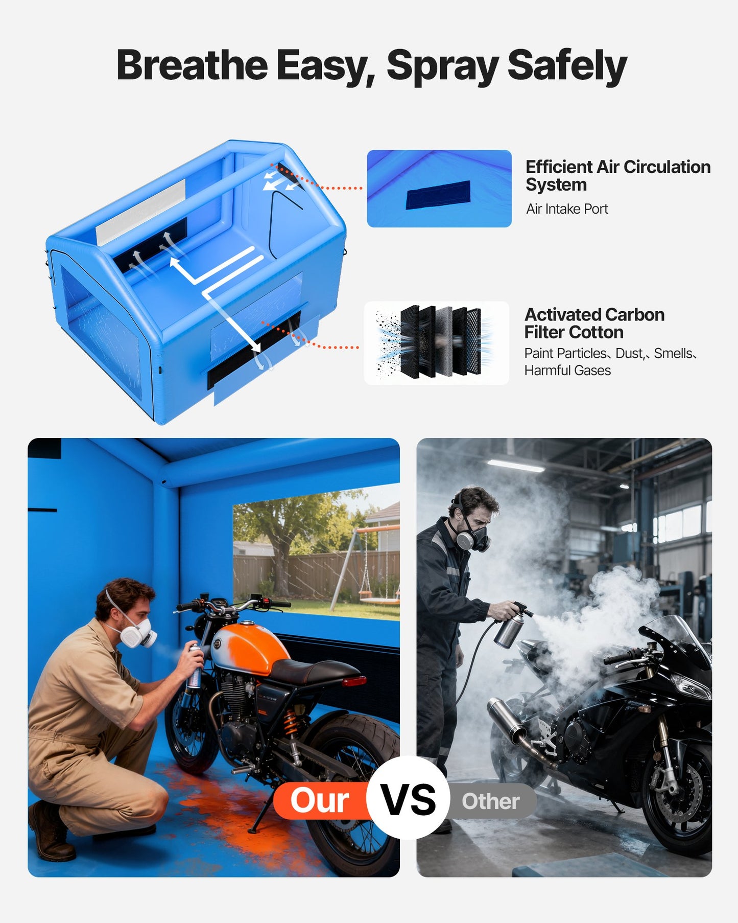 Inflatable Paint Booth, 4 x 3 x 2.8 m, Inflatable Spray Booth with 750W Powerful Blower and Air Filter System, Triangular Roof, for Painting Bicycle, Motorcycle, Automotive Sheet Metal