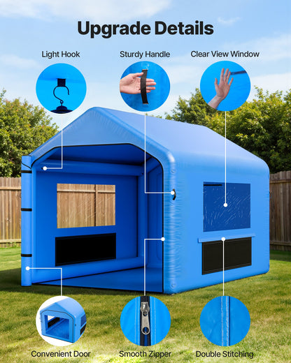 Inflatable Paint Booth, 4 x 3 x 2.8 m, Inflatable Spray Booth with 750W Powerful Blower and Air Filter System, Triangular Roof, for Painting Bicycle, Motorcycle, Automotive Sheet Metal