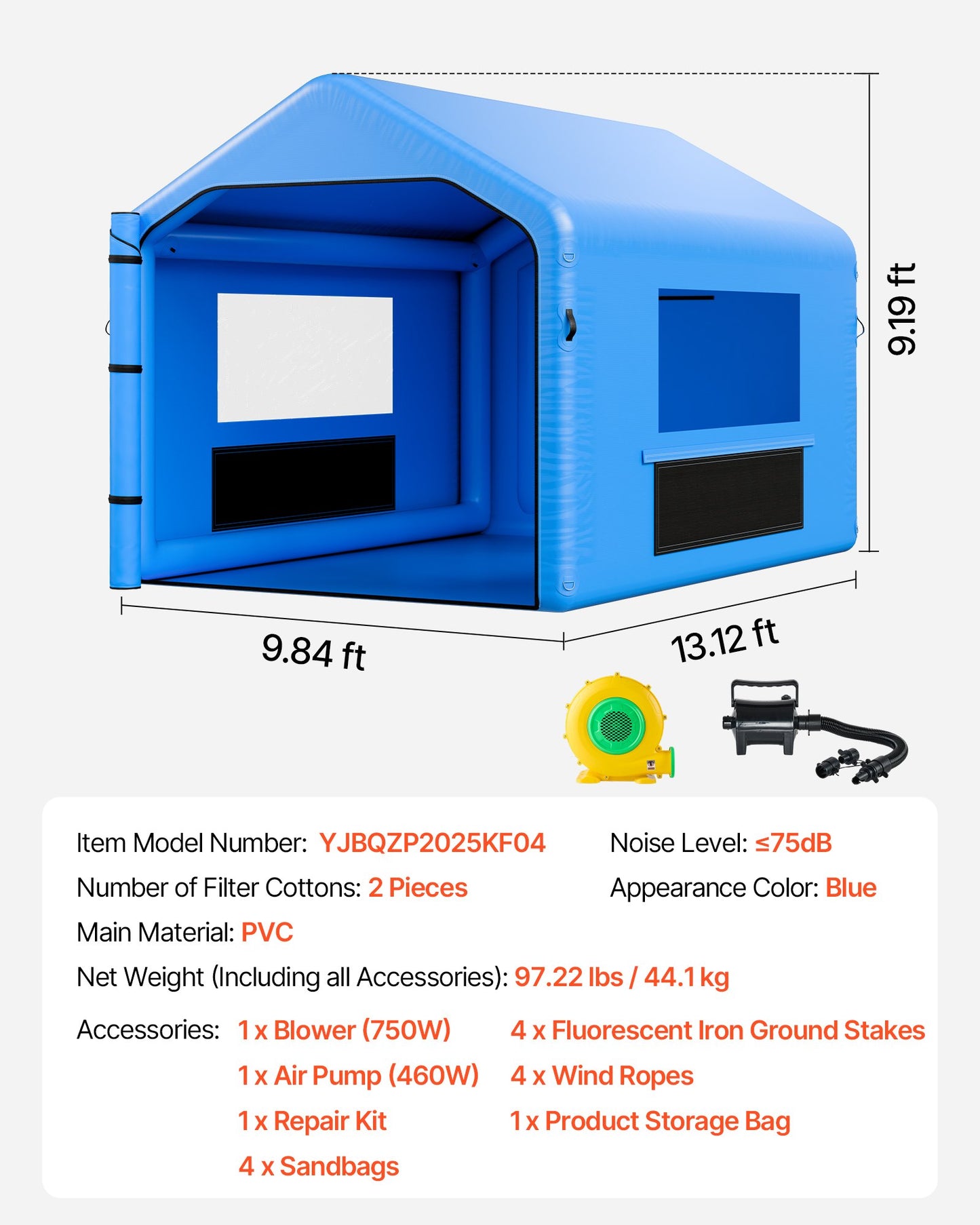 Inflatable Paint Booth, 4 x 3 x 2.8 m, Inflatable Spray Booth with 750W Powerful Blower and Air Filter System, Triangular Roof, for Painting Bicycle, Motorcycle, Automotive Sheet Metal