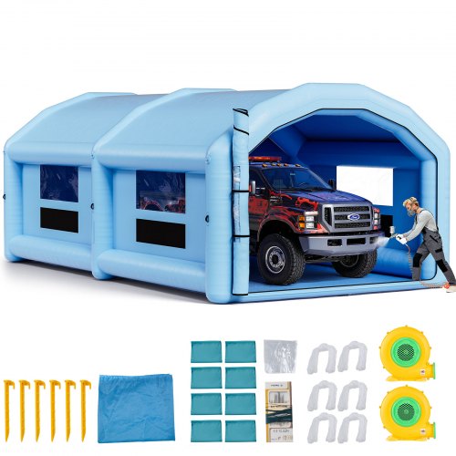 Inflatable Paint Booth, 10 x 6 x 4 m, Inflatable Spray Booth with 950W and 1100W Blowers and Air Filter System, Round Roof, for Painting Car, Truck, Furniture, and Automotive Sheet Metal