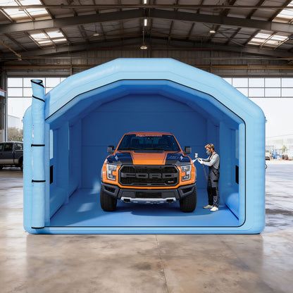 Inflatable Paint Booth, 10 x 6 x 4 m, Inflatable Spray Booth with 950W and 1100W Blowers and Air Filter System, Round Roof, for Painting Car, Truck, Furniture, and Automotive Sheet Metal