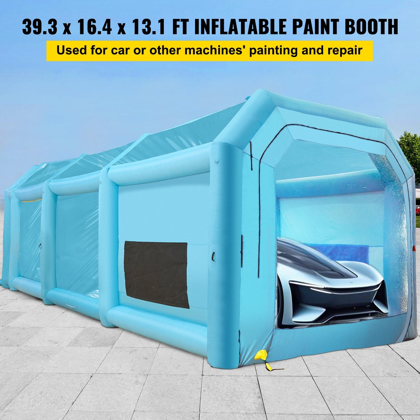 Inflatable Paint Booth, 39.4x16.4x13.1 ft Spray Paint Booth, with 2 Powerful Blowers, Inflatable Spray Booth with Air Filter System, Car Paint Booth for Car Parking Tent Workstation, Blue