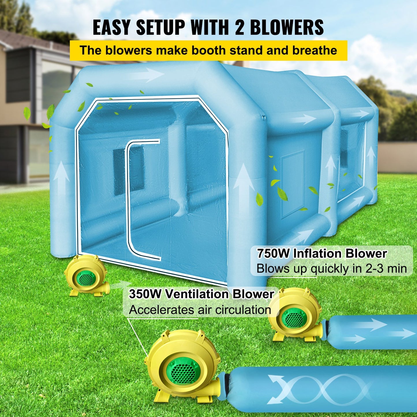 Inflatable Tent, 13 x 8 x 7 ft Inflatable Spray Booth Custom Tent, Inflatable Paint Booth Tent Car Paint Booth Workstation 210D Oxford Fabric With 2 Blowers