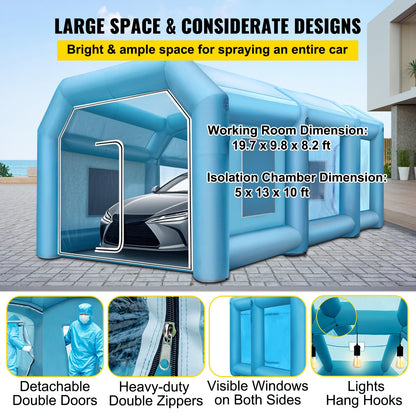 Inflatable Tent, 26x13x10Ft Inflatable Spray Booth Custom Tent, Inflatable Paint Booth Tent Car Paint Booth Giant Workstation 210D Oxford Fabric With 2 Blowers