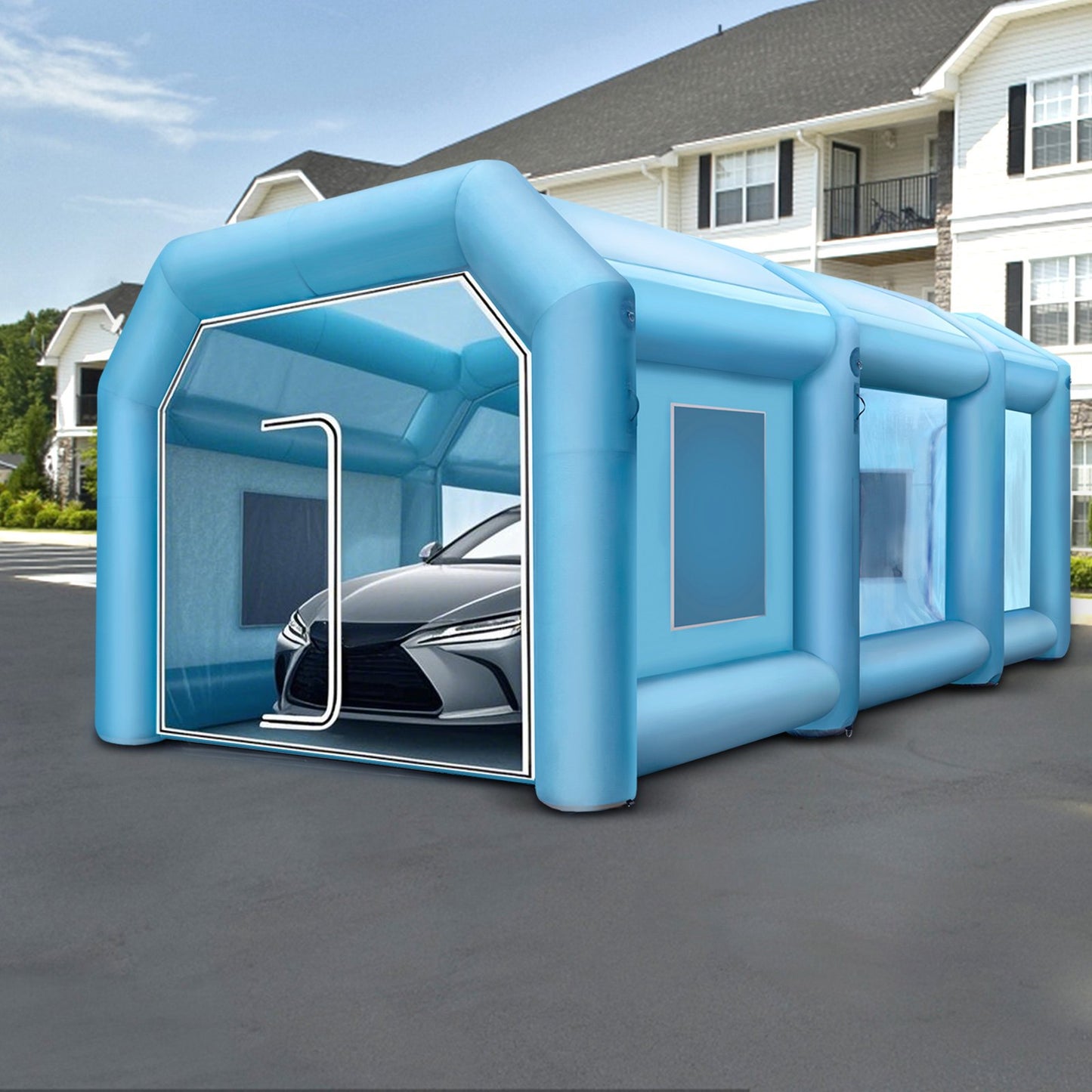 Inflatable Tent, 26x13x10Ft Inflatable Spray Booth Custom Tent, Inflatable Paint Booth Tent Car Paint Booth Giant Workstation 210D Oxford Fabric With 2 Blowers