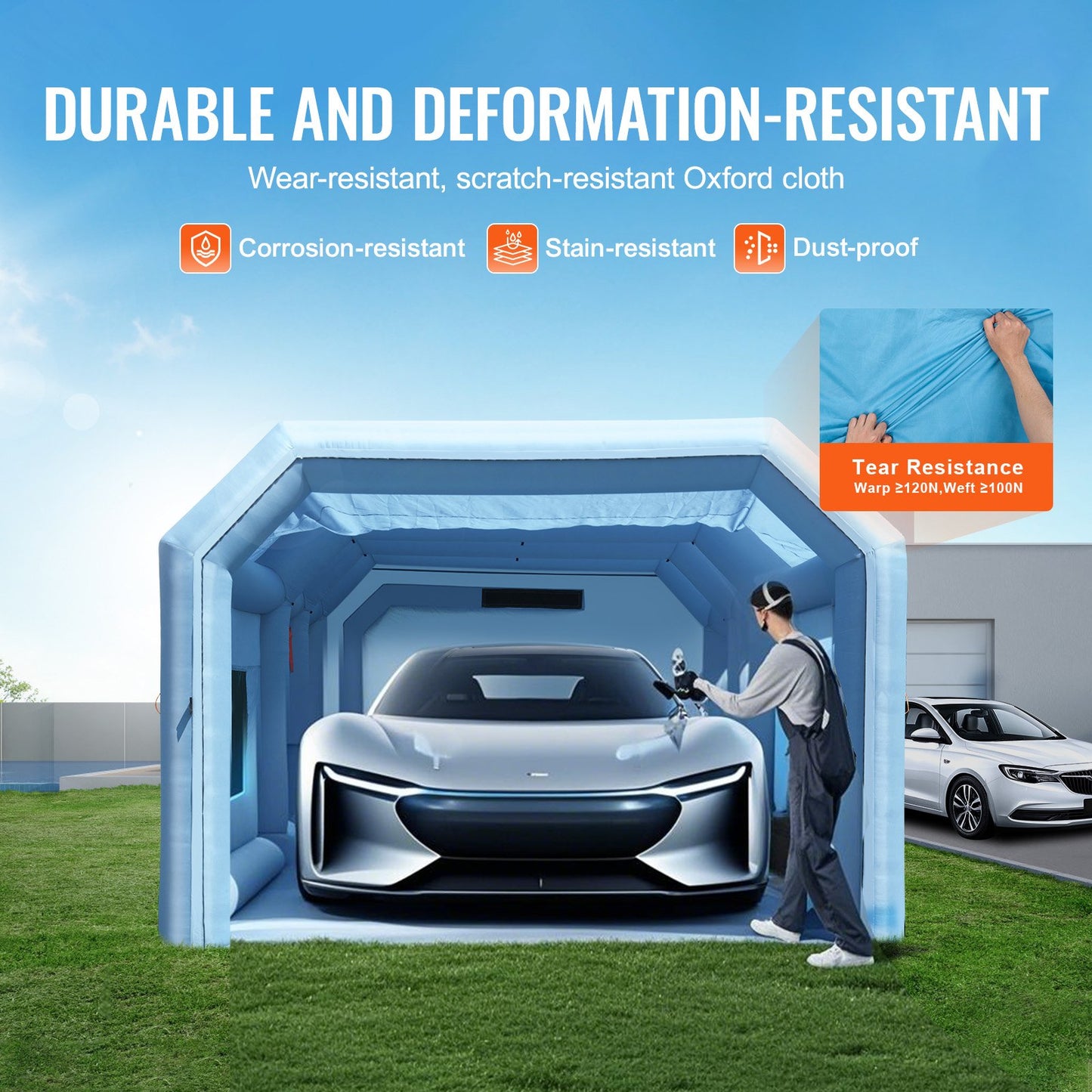 Inflatable Paint Booth, 26.2 x 14.8 x 9.8 ft/8 x 4.5 x 3 m Inflatable Spray Booth, with 950W+750W Powerful Blowers and Air Filter System, Portable Car Paint Booth for Small Truck, Large Motorcycle, Midsize SUV