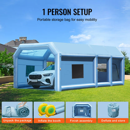 Inflatable Paint Booth, 26.2 x 14.8 x 9.8 ft/8 x 4.5 x 3 m Inflatable Spray Booth, with 950W+750W Powerful Blowers and Air Filter System, Portable Car Paint Booth for Small Truck, Large Motorcycle, Midsize SUV