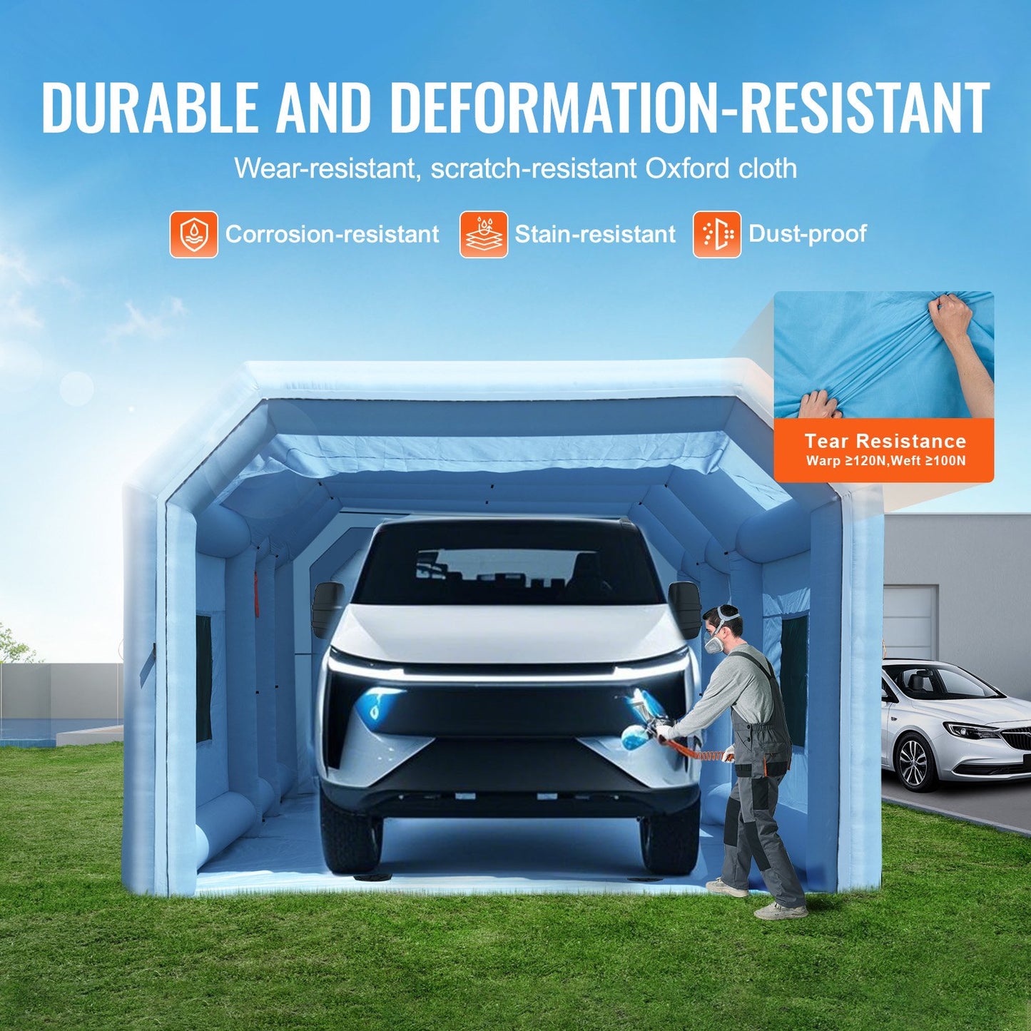 Inflatable Paint Booth, 32.8 x 21 x 14.8 ft/10 x 6.4 x 4.5 m Inflatable Spray Booth, with 1100W+750W Powerful Blowers and Air Filter System, Portable Car Paint Booth for Large Truck, Large Van, Large Machinery