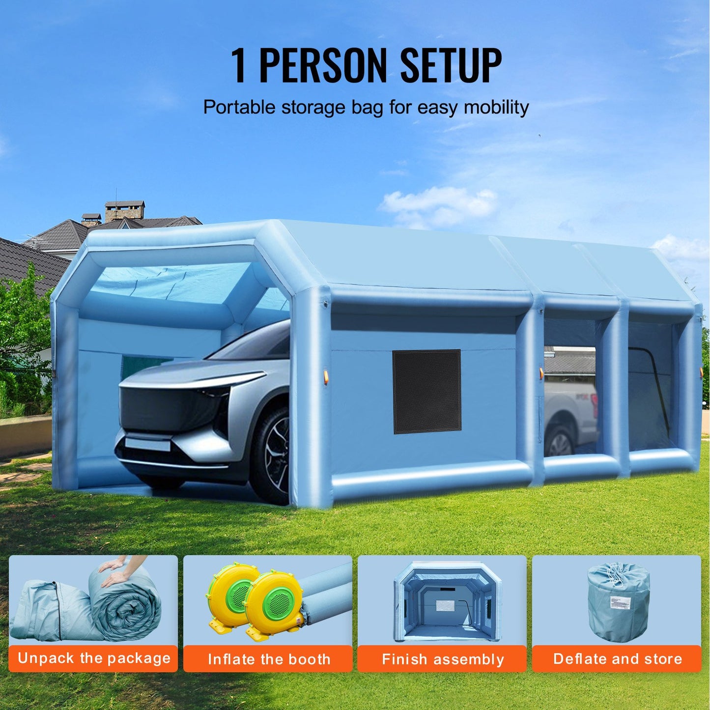 Inflatable Paint Booth, 32.8 x 21 x 14.8 ft/10 x 6.4 x 4.5 m Inflatable Spray Booth, with 1100W+750W Powerful Blowers and Air Filter System, Portable Car Paint Booth for Large Truck, Large Van, Large Machinery
