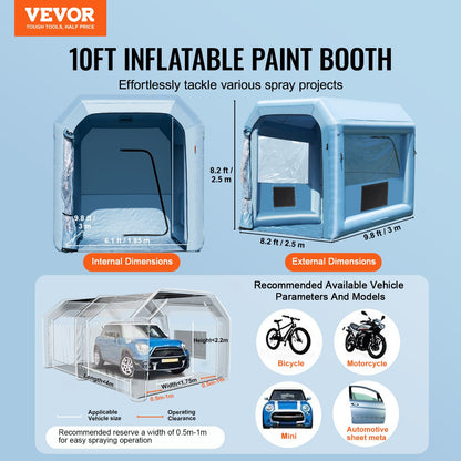 Inflatable Paint Booth, 9.8 x 8.2 x 8.2 ft/3 x 2.5 x 2.5 m Inflatable Spray Booth, with 550W Powerful Blower and Air Filter System, Portable Car Paint Booth for Motorcycle, Bicycle, Small Furniture Painting