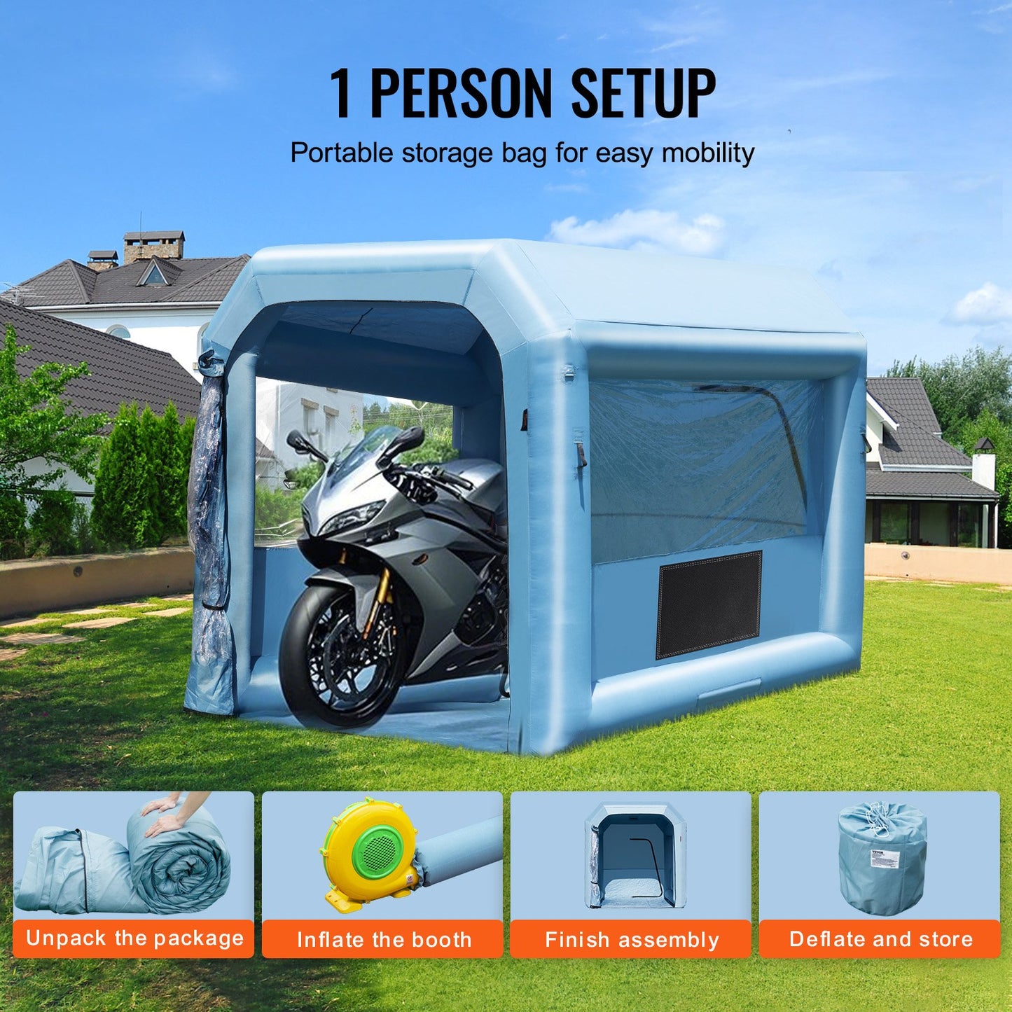 Inflatable Paint Booth, 9.8 x 8.2 x 8.2 ft/3 x 2.5 x 2.5 m Inflatable Spray Booth, with 550W Powerful Blower and Air Filter System, Portable Car Paint Booth for Motorcycle, Bicycle, Small Furniture Painting