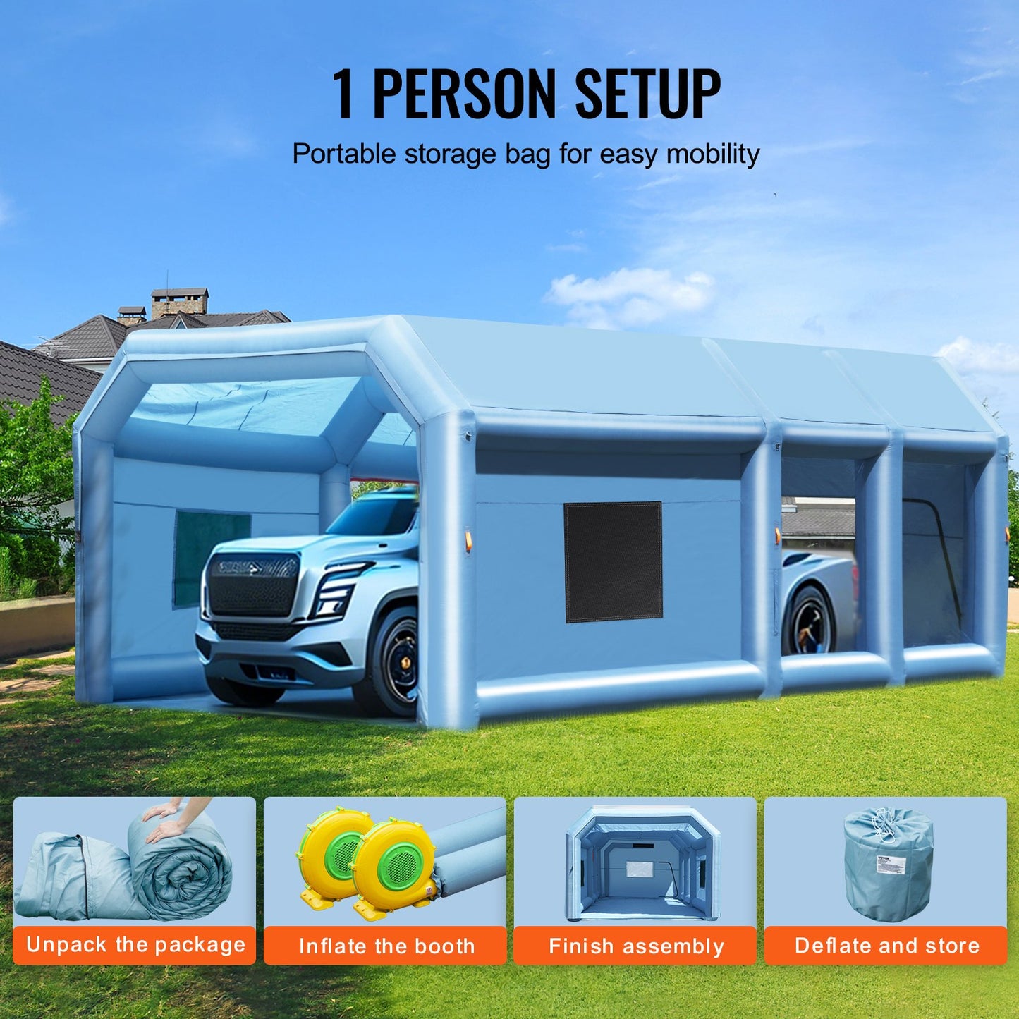 Inflatable Paint Booth, 29.5 x 15.7 x 11.8 ft/9 x 4.8 x 3.6 m Inflatable Spray Booth, with 950W+750W Powerful Blowers and Air Filter System, Portable Car Paint Booth for Large Truck, Large Van, Large Machinery