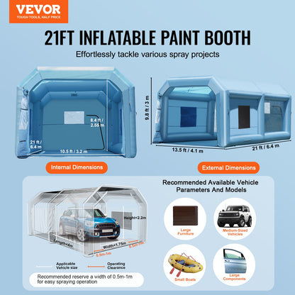 Inflatable Paint Booth, 21 x 13.5 x 9.8 ft/6.4 x 4.1 x 3 m Inflatable Spray Booth, with 1100W Powerful Blower and Air Filter System, Portable Car Paint Booth for Medium-Sized Vehicles, Large Furniture Painting