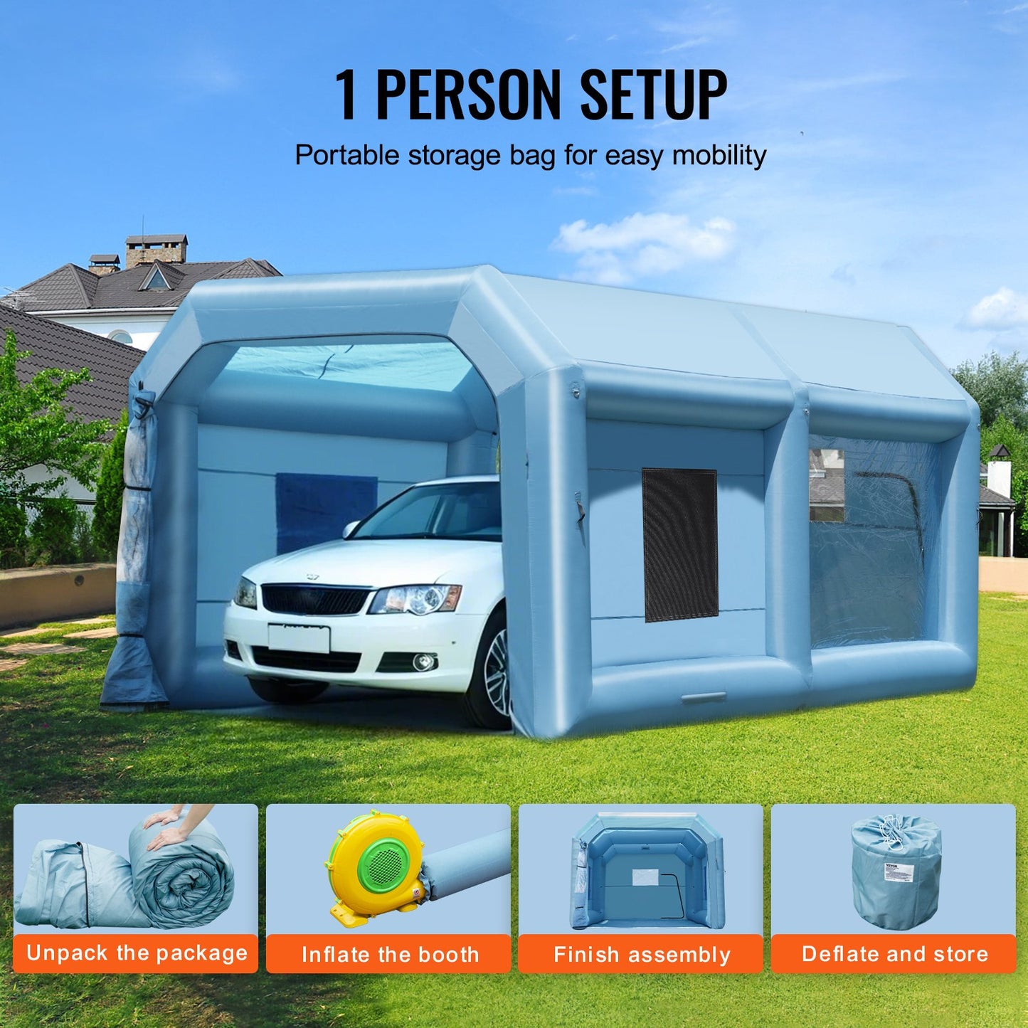 Inflatable Paint Booth, 21 x 13.5 x 9.8 ft/6.4 x 4.1 x 3 m Inflatable Spray Booth, with 1100W Powerful Blower and Air Filter System, Portable Car Paint Booth for Medium-Sized Vehicles, Large Furniture Painting